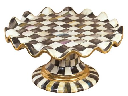 MacKenzie Childs Courtly Check Fluted Cake Stand Hot on Sale