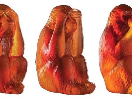 Daum Crystal Set Of 3 Amber Monkeys Figurine 05431 Online